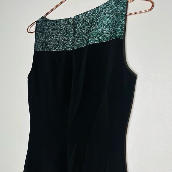 BADGLEY MISCHKA Black Emerald Lurex Jacquard Stretch Green Sheath Dress Size 6 - Picture 9 of 15